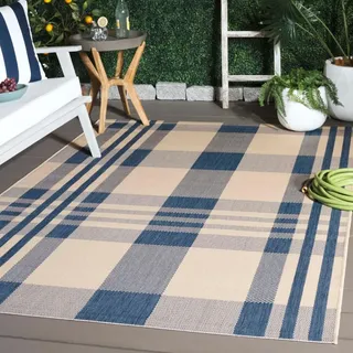 SAFAVIEH Zeitgenössische Teppich für Wohnzimmer, Esszimmer, Schlafzimmer - Courtyard Collection, Kurzer Flor, Beige und Blau, 122 X 170 cm