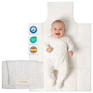 MIMUSELINA Wickelunterlage Unterwegs für Babys | Leicht und Wasserfest | Außen 100% Baumwolle, Innen Waschbar und BPA-frei | Faltbar mit praktischem Verschluss