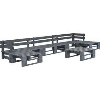 6-tlg. Garten-Sofagarnitur aus Paletten Holz Grau - Grau