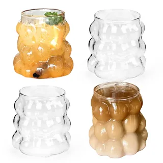 SHMSHNG Gläser & Trinkgeschirr, 350ml Wassergläser Set, Bubble Glas für Eiskaffee Latte Macchiato, Matcha Glas Mojito Gläser, Fancy Trinkgläser, Spülmaschinenfest (4 Stück)