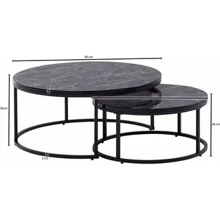 Wohnling Couchtisch WL6.506 marmoriert Holz / Metall rund 2er Set