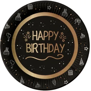 Folat 25046 Party Deko Schwarz Gold Silber - Teller - Shining Glam - 23 cm - 8 Stück - Für Geburtstag, Jubiläum