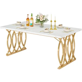 LITTLE TREE Modern Dining Table for 4-6 People, 63" Large Rectangular Kitchen Table with Faux Marble Tabletop and Geometric Legs, Unique Dinner Table Kitchen & Dining Room Furnitur