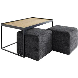 Novel Couchtischset , Grau, Eichefarben , Textil , 3-teilig , Eiche , rechteckig , eckig , 60x49x100 cm , Holzmöbel, Holztische, Wohnzimmertische Holz, Couchtische Holz