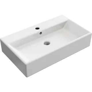 BAIKAL Keramikwaschbecken auf Arbeitsplatte, gerade, weißes Hochglanz-Finish, Maße 61 x 36 x 13 cm, mit Hahnloch, Lieferung mit verstärkter Verpackung