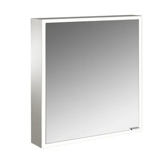 emco prime Lichtspiegelschrank, 600 mm, eine Tür, Anschlag links, mit verspiegelten Seitenwänden, Aufputzmodell, 949706359, Farbe: aluminium/weiß