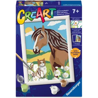 Ravensburger CreArt Serie E: Freunde auf der Wiese, Malen nach Zahlen, Malset für Kinder, inklusive Rahmen, pädagogisches und kreatives Spiel, Geschenkidee für Kinder ab 7 Jahren, 13 x 18 cm