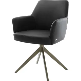 DeLife Drehstuhl Xana-Flex mit Armlehnen Echt-Leder Schwarz Kreuzgestell breit Effektfinish Titan 360° drehbar Wippfunktion Taschenfederkern, Esszimmerstühle