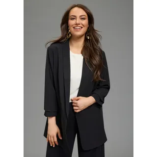Longblazer LAURA SCOTT CURVE "Große Größen", Damen, Gr. 56, schwarz, Web, Obermaterial: 95% Polyester, 5% Elasthan. Futter: 100% Polyester, unifarben, figurumspielend Po-bedeckend, Blazer Longblazer, feminin geschnittener Blazer, figurumspielende Passform
