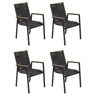 Gardissimo HELENA 4x Alu Stapelsessel mit Rope Bespannung & Teak-Armlehnen anthrazit