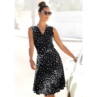 Vivance Jerseykleid "mit Punktedruck und V-Ausschnitt" modisches Sommerkleid, Pünktchenkleid, Strandkleid, schwarz, weiß, bedruckt
