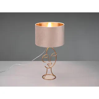 LED Tischlampe Nachttischlampe Fensterbank Lampenschirm Samt Beige Gold, 46cm