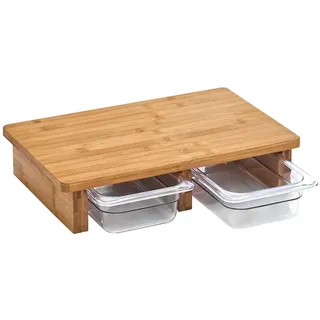 Wintem Schneidebrett aus Holz mit Auffangschalen aus transparentem Kunststoff – ideal zum Schneiden von Obst, Gemüse, Fleisch und Fisch ohne Schmutz – robust und leicht zu waschen – 40,5 x 26,5 cm