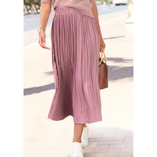Maxirock LASCANA, Damen, Gr. 38, mauve, Web, Obermaterial: 100% Polyester, unifarben, figurumspielend knöchellang, Röcke Maxirock, mit Plisseefalten, edel glänzende Ware, Topseller