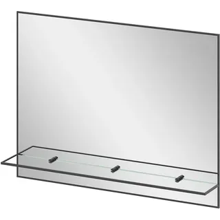 AQUABATOS Badspiegel mit Ablage Regal schwarz matt ohne Licht Beleuchtung 80 x 60 cm Wandspiegel Badezimmer Spiegel Badezimmerspiegel Hängespiegel Rechteckig Aluminiumrahmen