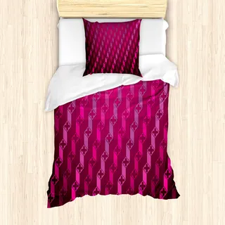 ABAKUHAUS Magenta Mantele, Abstrakte gestreifte Kunst, Milbensicher Allergiker geeignet mit Kissenbezügen, 135 cm x 200 cm - 80 x 80 cm, Magenta - Magenta