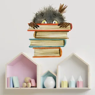 HGDESIGN® Wandtattoo Wandaufkleber Eule auf Bücher Buch Kinderzimmer Babyzimmer Arbeitszimmer Wohnzimmer Schlafzimmer Kind Baby Junge Mädchen Wandsticker Selbstklebend Wanddeko (E)