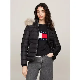 Tommy Jeans für Damen. DW0DW18312 Schwarze Kunstpelz-Kapuzenjacke (XL), Lässig, Polyester
