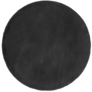 andiamo Kunstfell Novara Teppich Schlafzimmer - flauschiger Teppich zur Verwendung als Bettvorleger Schlafzimmer - gemütlicher Fellteppich Lammfell Imitat 80 cm rund Anthrazit