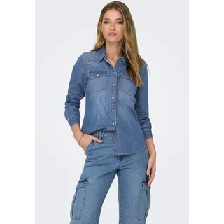 Jeansbluse ONLY "ONLALEXA L/S DNM SHIRT FS NOOS", Damen, Gr. M, blau (medium blau denim), Web, Obermaterial: 100% Baumwolle, unifarben, regular fit, Blusen Jeansbluse, Topseller