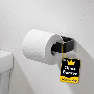 Bürstenking Toilettenpapierhalter ohne Bohren – moderner Klopapierhalter zum Kleben – Selbstklebende Toilettenpapierhalter – WC Rollenhalter mit 3M Kleber – Matt Schwarz – Links