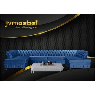 JV moebel Chesterfield Samt Ecksofa U-Form Wohnlandschaft Polsterecke Sofa Couch Sofas Neu grau