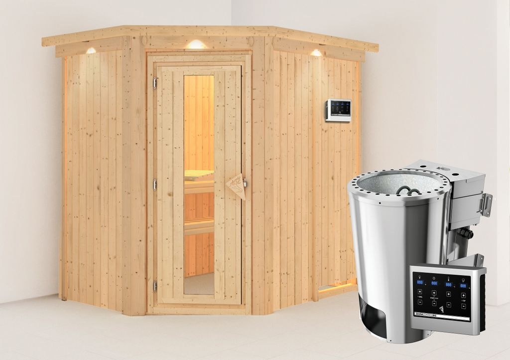 Bild von Sauna Silva, Bio-Ofen externe Steuerung easy Holztür, LED-Dachkranz
