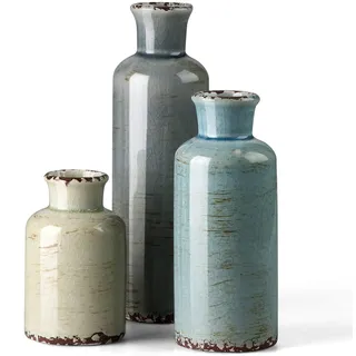 CwlwGO Keramikvase, 3-teiliges Set, kleine Blumenvasen für Heimdekoration, Moderne Bauernhaus-Dekoration, Wohnzimmer, Tischregal, Tafelaufsätze, Kamin- und Eingangsdekorationen, Mehrfarbig.
