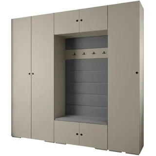 Abiks Möbel Garderoben-Set 236,7/250/47 , Kaschmir, Grau, Schwarz , Metall , Nachbildung , 13 Fächer , 250x236.7x47 cm , Garderobe, Garderoben-Sets & Garderoben-Serien, Garderoben-Sets