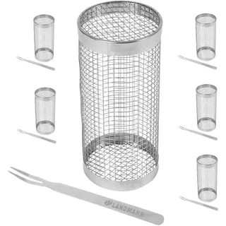 6x LANDMANN Edelstahl Grillkorb mit Gabel Grillzubehör Gemüsekorb Camping 20x9cm
