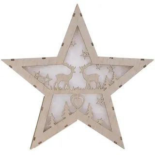 Buri LED-Deko-Stern aus Holz Weihnachtsstern Adventsstern Weihnachtsschmuck Holzstern