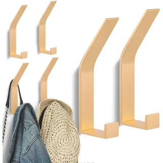 Kssvzz 6 Stück Kleiderhaken Wand zum Bohren-Schrauben unsichtbar, Moderne Garderobenhaken Garderobenleiste Wand für Jacken, Mäntel, Cap, Schals, Handtuch, Handtaschen und Mehr, Gold