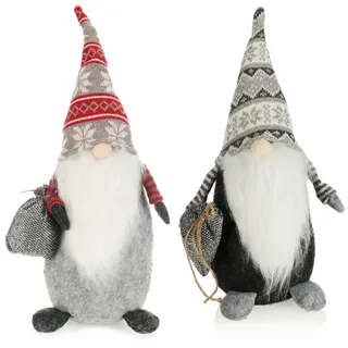 COM-FOUR com-four® 2X Premium Weihnachts-Wichtel - Zwerge als winterliche Dekoartikel - schwedische Kantenhocker mit Strickmütze - skandinavisches Wichtelpaar (2X - grau/weiß/rot)
