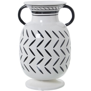 DRW Vase mit Griffen aus Keramik, verziert in Schwarz und Weiß, 18 x 16,5 x 27 cm