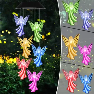 Gerhannery Solar Windspiel Glockenspiele Muttertagsgeschenk Dekor Lamp LED Solar Wind Chime Light Spiral Spinner Color Changing Garden Lamp (Weiße Kugel) (Ball) (Engel)