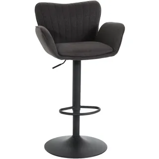 Mendler Barhocker HWC-M67, Drehstuhl Barstuhl, mit Armlehne Fußablage drehbar Stoff/Textil Eisen FSC® ~ dunkelgrau Fuß schwarz