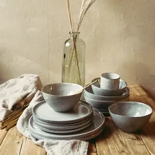 Eß Speise Teller Steingut grau 27cm rund flach Trend Gedeck Geschirr Tafel Pearl