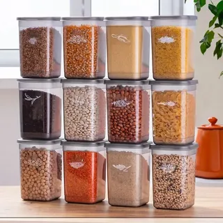 Jungengel Vorratsdosen Set 12-teilig 1,3L stapelbar luftdicht Kunststoff BPA-frei Aufbewahrungsdosen Lebensmittelboxen Küchen Organizer transparent - Transparent, Grau