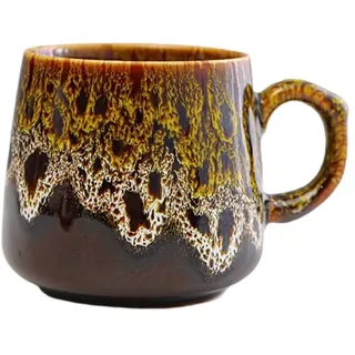 350ml Keramik-Kaffeetasse mit Henkel, Neuheit Flüssig glasierte Vintage-Tee-Tasse Kaffeetassen Latte Tassen Rustikale Teetassen für Büro und Haus, Einzigartiges Geschenk für Männer Frauen,Gelb