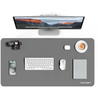 TECKNET Schreibtischunterlage, 80 x 40cm Große Tischschutzpolster,wasserdichte Laptop Desk Mat,PU Leder Tischunterlage, Abwischbar Schreibunterlage für Büro/Zuhause (Hellgrau)