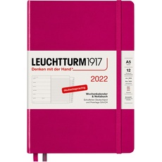 LEUCHTTURM1917 363524 Wochenkalender & Notizbuch 2022 Hardcover Medium (A5), 12 Monate, Beere, Deutsch