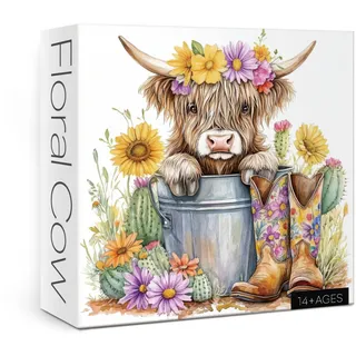Highland Cow Sonnenblumen-Puzzle für Erwachsene, 1000 Teile, niedliches Tierblumen-Puzzle, buntes Kaktus-Blumen-Puzzle