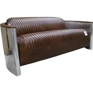 Echtleder Sofa Leder Designsofa 3-Sitzer Vintage Couch Aluminium Flugzeug Metall - Braun