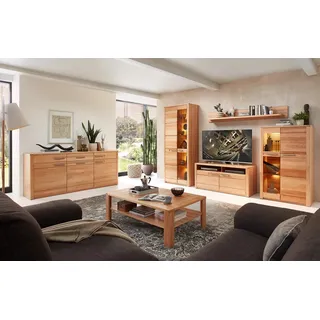 Wohnzimmer Set mit Beleuchtung inkl. Sideboard, Front Kernbuche massiv NEWTON-36 - Braun