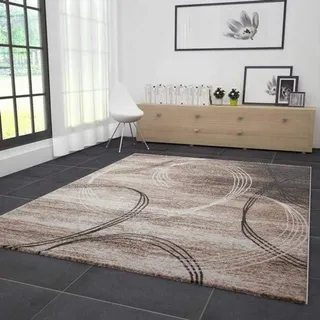 VIMODA Teppich Modern sehr dicht gewebt Kreisel Muster Meliert in Braun Beige, Maße:80x150 cm