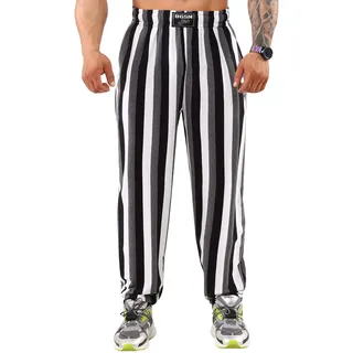 BIG SAM SPORTSWEAR COMPANY Herren Baggy Pants Loose Fit Streifen Gym Workout Sweatpants mit Taschen, Weiß, X-Groß