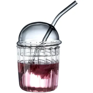 TITA-DONG Niedliche Trinkgläser mit Glaskuppeldeckel und Strohhalm, Wiederverwendbare Smoothie-Becher mit Breiter Öffnung, 425 Ml, Glas, Kaffee-Eisbecher, Glas-Bubble-Teebecher für Cola, Soda,(Grau)