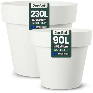 Kreher XXL Pflanztopf/Pflanzkübel rund mit 79 cm / 58 cm Durchmesser, ausstattet mit Rollen! Der Eye-Catcher für Garten, Terrasse, Restaurants & Gewerbe! (Weiß, XL+XXL)