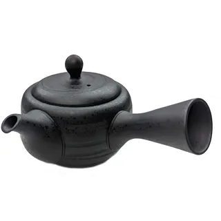 Kyusu Japanische Teekanne aus Keramik 200 ml, Keramik Kyusu mit Seitengriff und Edelstahl Teesieb, Einhand-Teekanne für Grüntee Zubereitung, Charcoal