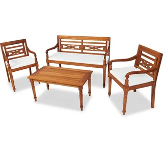 The Living Store 4-tlg. Garten-Lounge-Set mit Auflagen Massivholz Teak - Braun
